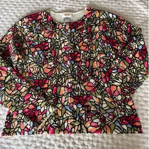 Talbots Floral Zip Front Jacket Cardigan Size L Cotton Made in Hong Kong